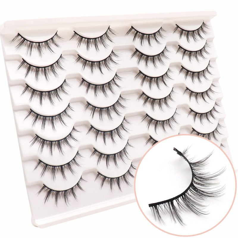 Losha Manga Lashes Fluffy Faux Mink Lashes 14 Pairs Natural False Lashes Pack Wispy Short Anime Lashes Look Like Individual Clusters (3D1009) - Image 5