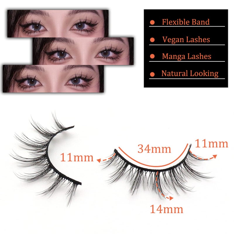 Losha Manga Lashes Fluffy Faux Mink Lashes 14 Pairs Natural False Lashes Pack Wispy Short Anime Lashes Look Like Individual Clusters (3D1009) - Image 4