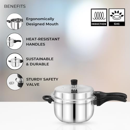 Pencil Pristine Stainless Steel Pressure Cooker Outer Lid | Gas stove and Induction Compatible | Triply Base, Heavy Bottom/Impact Bonded/Capsulated Bottom | 3 Litres (Silver) - Image 3