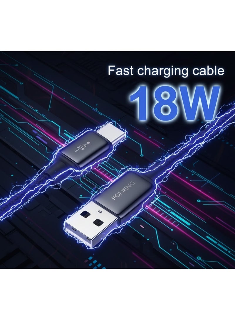 فونينج كابل شحن سريع فونينج X119 – سلك مضفر TYPE-C بطول 1 متر – شحن 18W مع سلك سميك OD4.2 – هيكل زنك ألووي متين – مقاوم للانحناء (Zinc Alloy Data Cable) - Image 5
