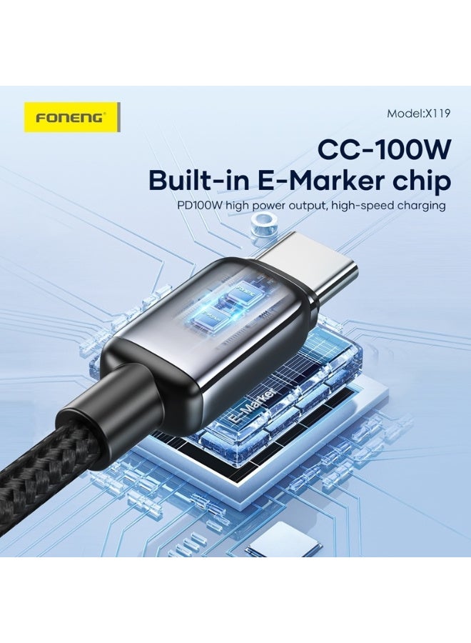 فونينج كابل شحن سريع فونينج X119 – سلك مضفر TYPE-C بطول 1 متر – شحن 18W مع سلك سميك OD4.2 – هيكل زنك ألووي متين – مقاوم للانحناء (Zinc Alloy Data Cable) - Image 4
