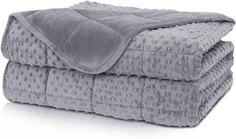Huloo Sleep هولو سليب ويتيد بلانكيت توين ( Weighted Blanket Twin)، وزن 12 رطل، للبالغين (مقاس 48" × 72")، لون رمادي، بلانكيت ناعم وقابل للتنفس من نوع مينكي، مناسب لجميع الفصول، بلانكيت ثقيل مزود بخرز زجاجي عالي الجودة. - Image 1