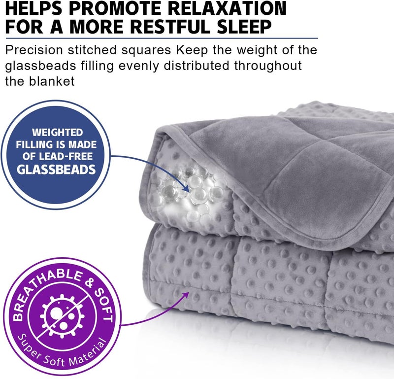 Huloo Sleep هولو سليب ويتيد بلانكيت توين ( Weighted Blanket Twin)، وزن 12 رطل، للبالغين (مقاس 48" × 72")، لون رمادي، بلانكيت ناعم وقابل للتنفس من نوع مينكي، مناسب لجميع الفصول، بلانكيت ثقيل مزود بخرز زجاجي عالي الجودة. - Image 3