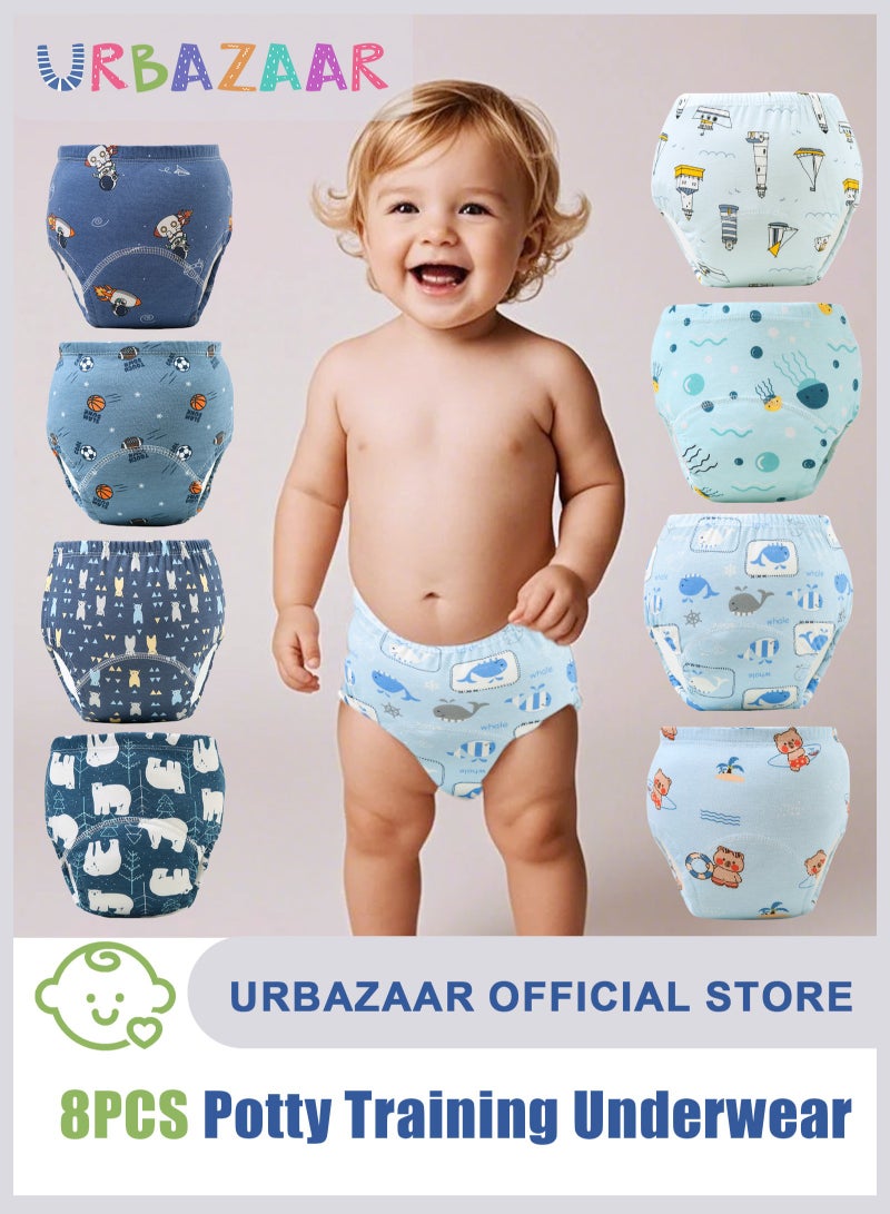 URbazaar 8PCS Baby Potty Training Pants, Breathable Potty Training Underwear, Toddler Learning Training Pants for Girls & Boys 6 Layers Strong Absorbent Cotton Training Underwear  - Image 1