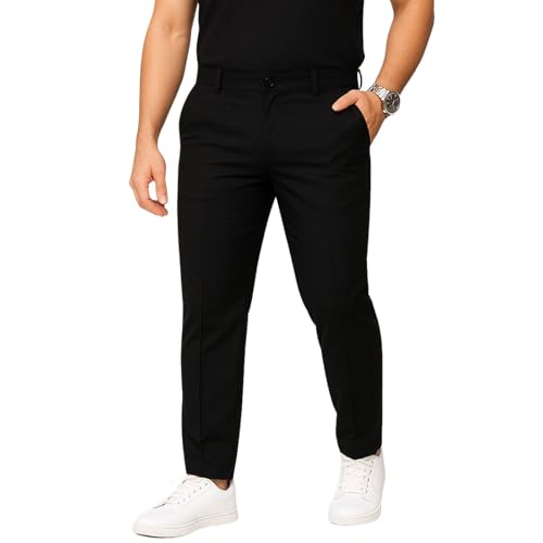 PALIANS Men's Regular Fit Formal Stretchable Trousers with Expandable Waist | Skin-Friendly Lycra Solid Pant (in, Numeric, 30, Regular, Black) - Image 1