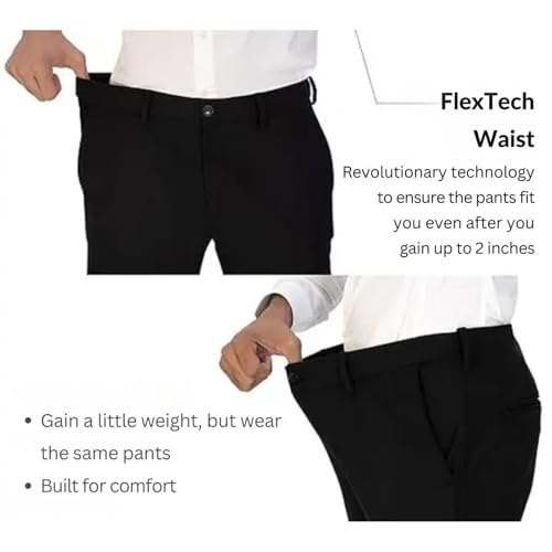 PALIANS Men's Regular Fit Formal Stretchable Trousers with Expandable Waist | Skin-Friendly Lycra Solid Pant (in, Numeric, 30, Regular, Black) - Image 3