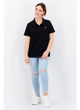 Lyle & Scott Women Spread Collar Short Sleeves Brand Logo Polo Shirt, Black  - Image 4