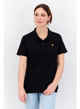 Lyle & Scott Women Spread Collar Short Sleeves Brand Logo Polo Shirt, Black  - Image 1