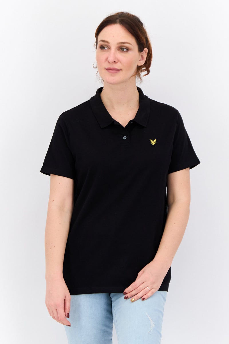 Lyle & Scott Women Spread Collar Short Sleeves Brand Logo Polo Shirt, Black  - Image 1