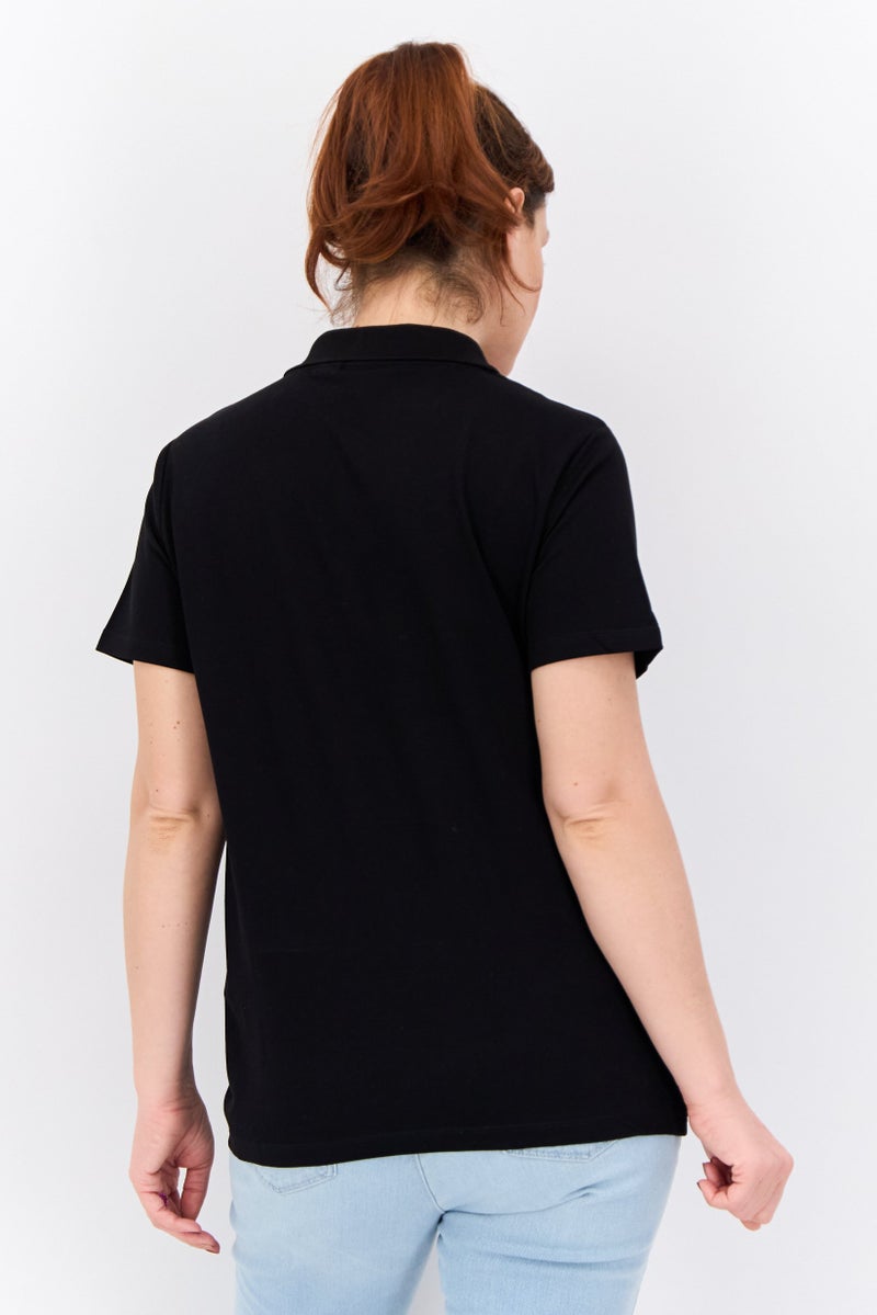 Lyle & Scott Women Spread Collar Short Sleeves Brand Logo Polo Shirt, Black  - Image 3