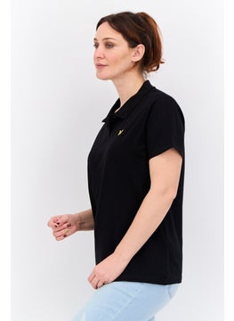 Lyle & Scott Women Spread Collar Short Sleeves Brand Logo Polo Shirt, Black  - Image 2