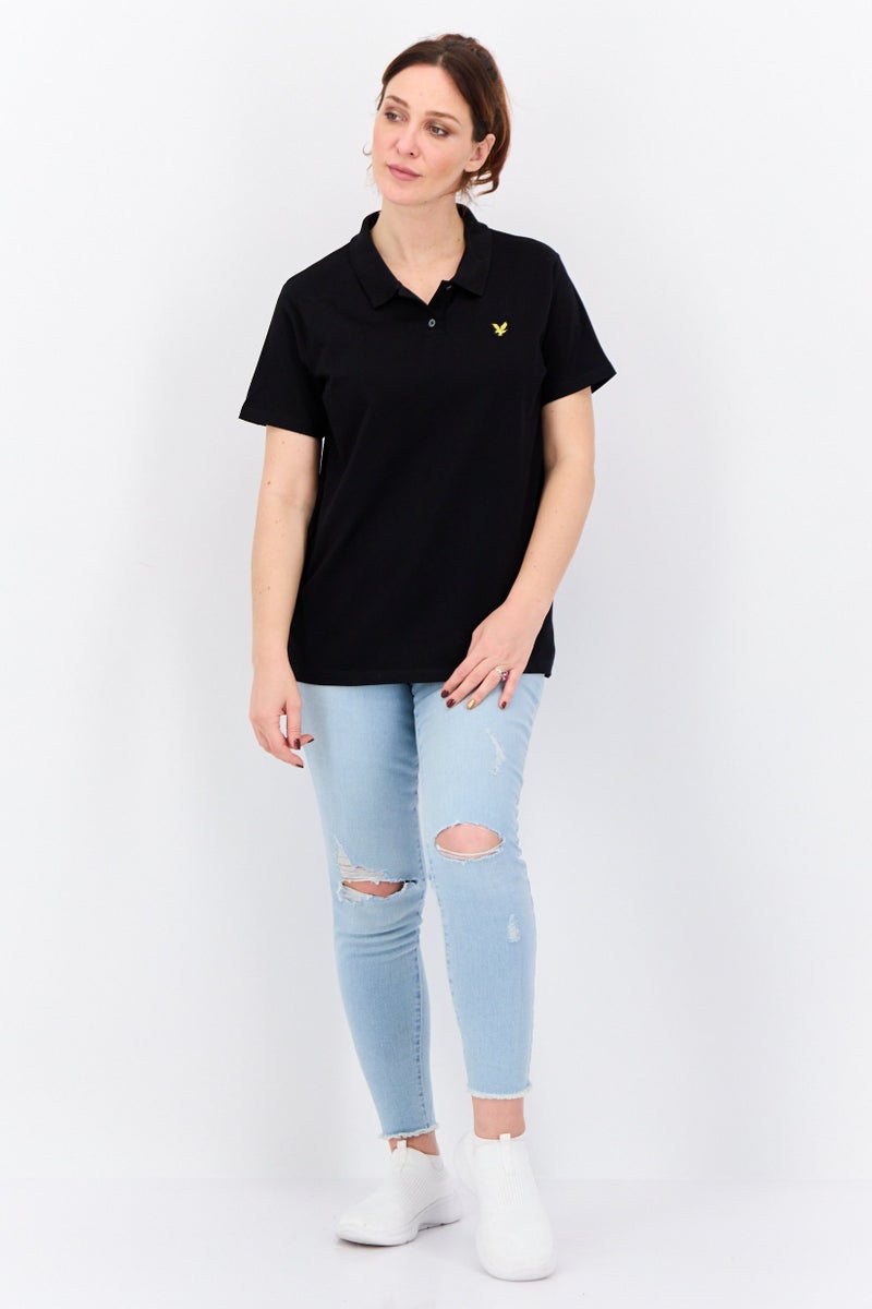 Lyle & Scott Women Spread Collar Short Sleeves Brand Logo Polo Shirt, Black  - Image 4