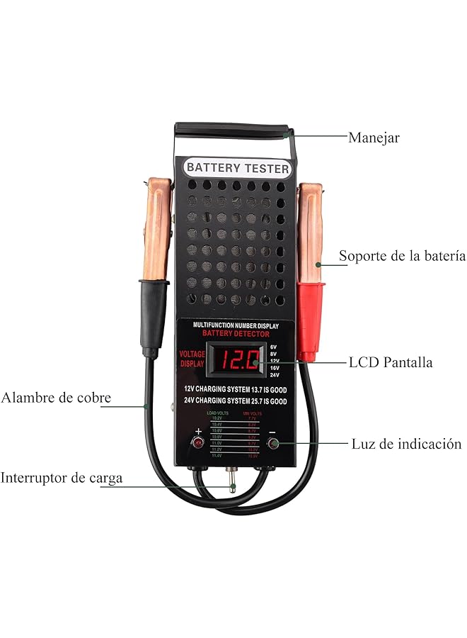Excefore Car Battery Tester, 6/8/12/16/24V Battery Load Tester, Automotive Car Battery Load Tester, Battery Charging System Tester And Voltmeter Tester With Lcd Display For Suv, Cars, Golf, Motorcycles - Image 4