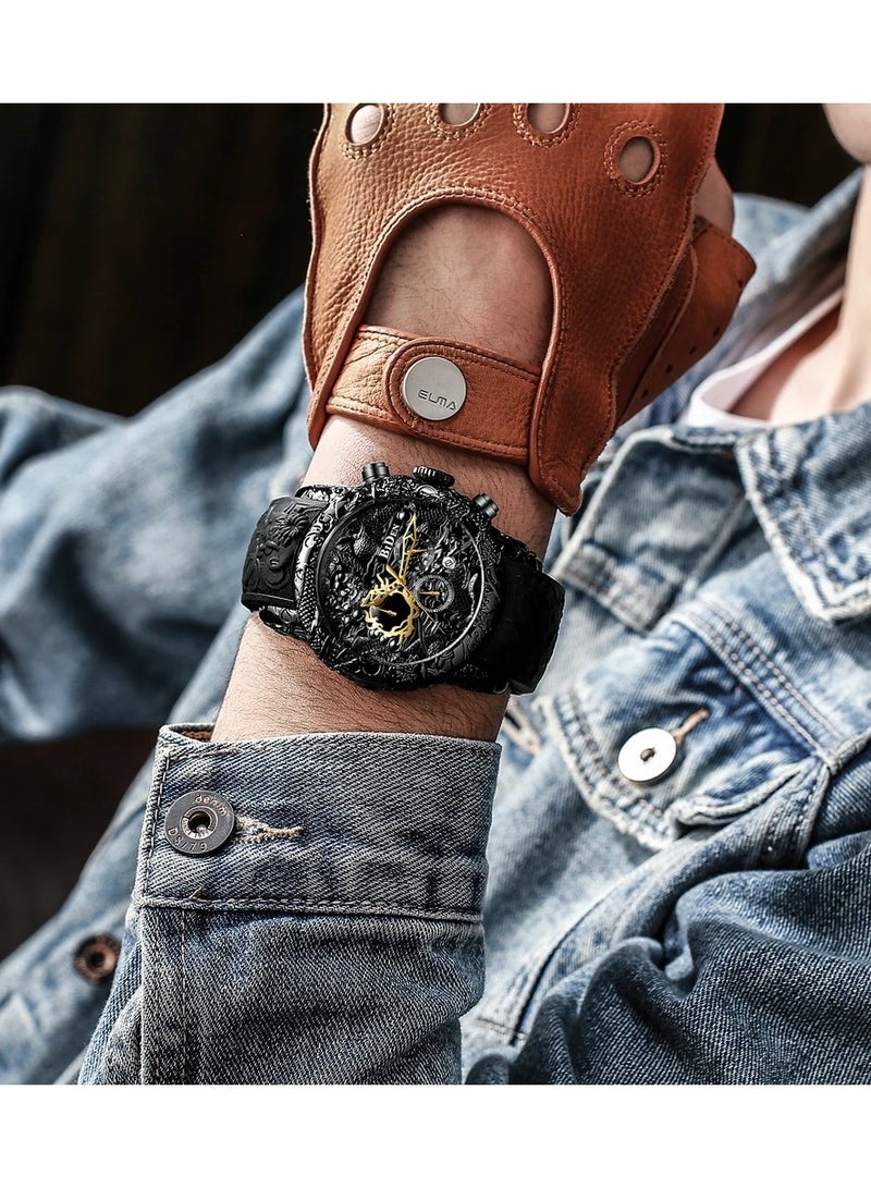 BIDEN Luxury Dragon Sculpture Men's Watch Hip Hop Quartz Watches