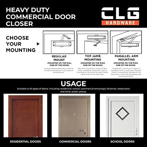CLG HARDWARE Heavy Duty Commercial Door Closer DC8016 - Slim Line - Surface Mounted, Grade 1- ADA & UL 3 Hour Fire Rated, Adjustable Size 1-6 for Entrances & Aluminum Storefronts - US10D Dark Bronze - Image 2