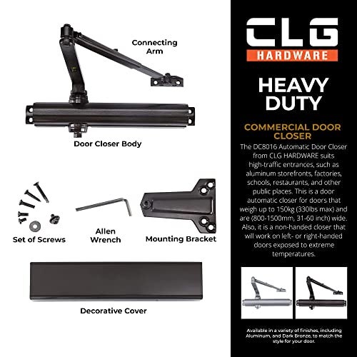 CLG HARDWARE Heavy Duty Commercial Door Closer DC8016 - Slim Line - Surface Mounted, Grade 1- ADA & UL 3 Hour Fire Rated, Adjustable Size 1-6 for Entrances & Aluminum Storefronts - US10D Dark Bronze - Image 3
