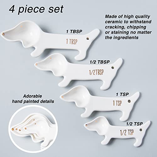 VOTUM White Dachshund Ceramic Measuring Spoon Set – Set of 4 Cute Weiner Dog Themed Kitchen Baking Tools – Gift for Dog Lovers - Image 2