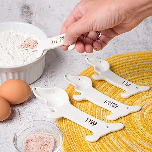 VOTUM White Dachshund Ceramic Measuring Spoon Set – Set of 4 Cute Weiner Dog Themed Kitchen Baking Tools – Gift for Dog Lovers - Image 5