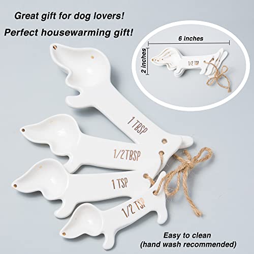 VOTUM White Dachshund Ceramic Measuring Spoon Set – Set of 4 Cute Weiner Dog Themed Kitchen Baking Tools – Gift for Dog Lovers - Image 4