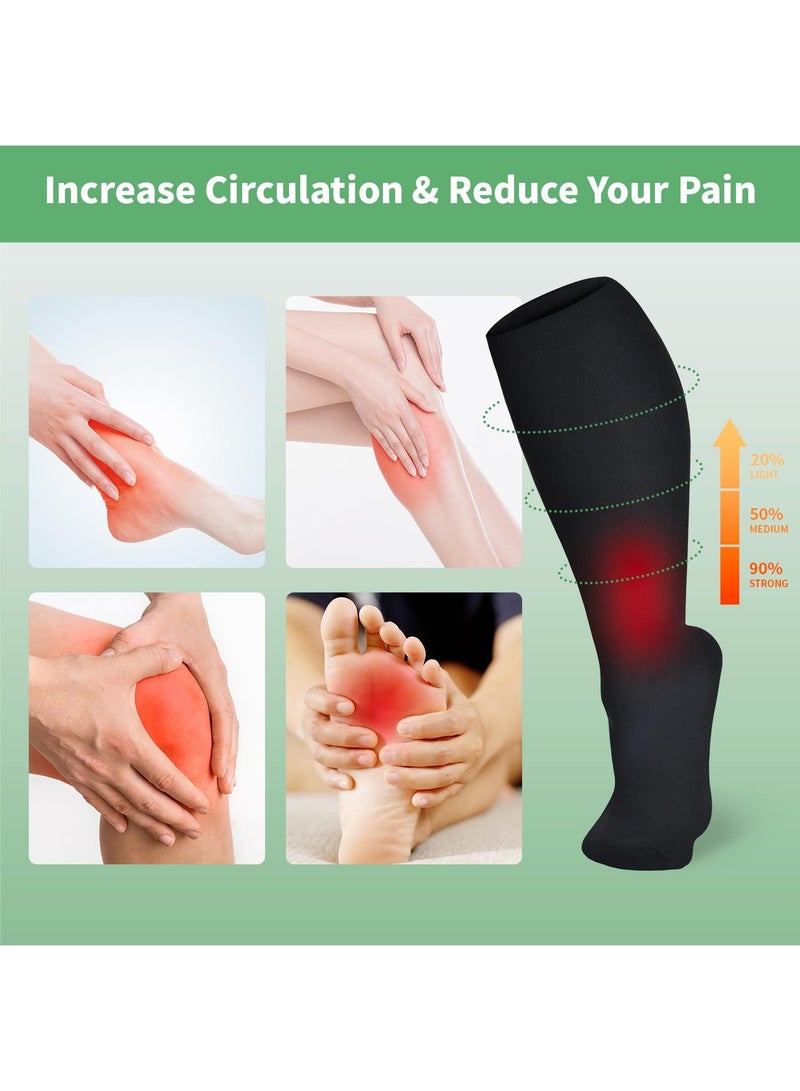 Sweet seven 4 أزواج من جوارب الضغط بحجم كبير - جوارب دعم تصل إلى 20-30 مم زئبقي تصل إلى الركبة للساق العريضة - للنساء والرجال - Image 2