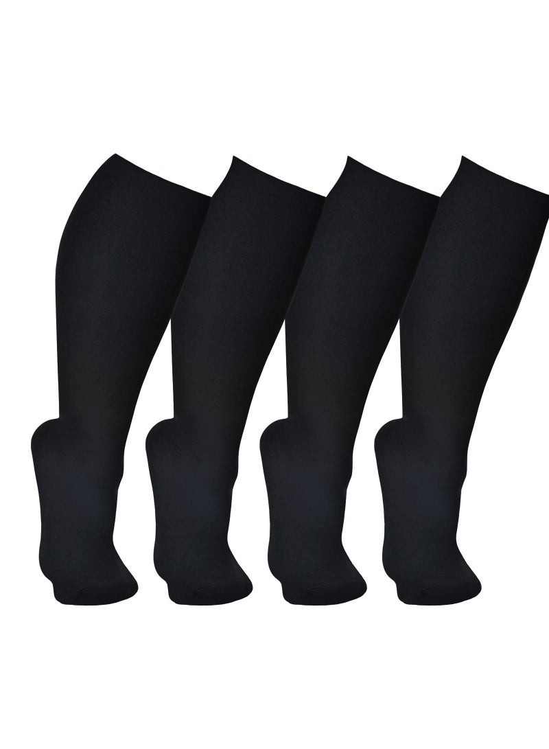 Sweet seven 4 أزواج من جوارب الضغط بحجم كبير - جوارب دعم تصل إلى 20-30 مم زئبقي تصل إلى الركبة للساق العريضة - للنساء والرجال - Image 1