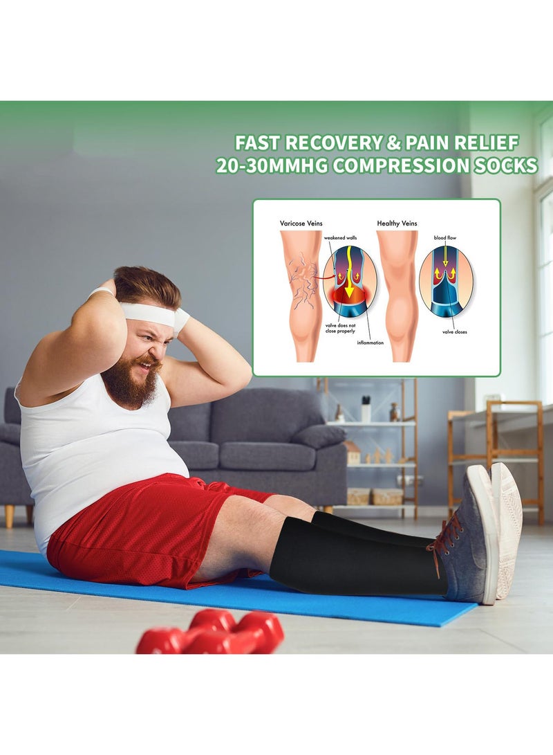 Sweet seven 4 أزواج من جوارب الضغط بحجم كبير - جوارب دعم تصل إلى 20-30 مم زئبقي تصل إلى الركبة للساق العريضة - للنساء والرجال - Image 3