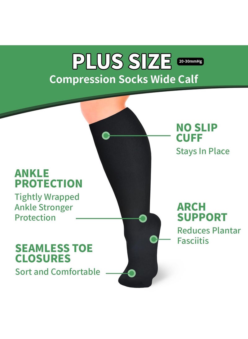 Sweet seven 4 أزواج من جوارب الضغط بحجم كبير - جوارب دعم تصل إلى 20-30 مم زئبقي تصل إلى الركبة للساق العريضة - للنساء والرجال - Image 5