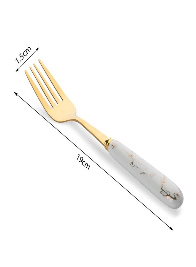 MGeezz Golden Stainless Steel Fork Set With Ceramic Handle - 6-Piece 19cm Cutlery for Home Kitchen, Restaurant, Dinner Table, Serving Salad and Fruit - Image 3