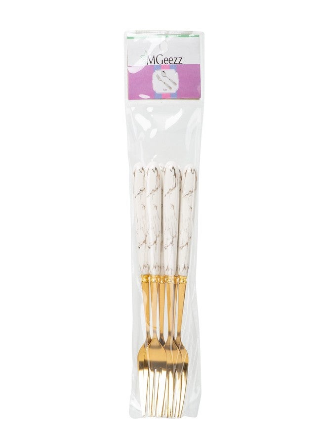 MGeezz Golden Stainless Steel Fork Set With Ceramic Handle - 6-Piece 19cm Cutlery for Home Kitchen, Restaurant, Dinner Table, Serving Salad and Fruit - Image 5