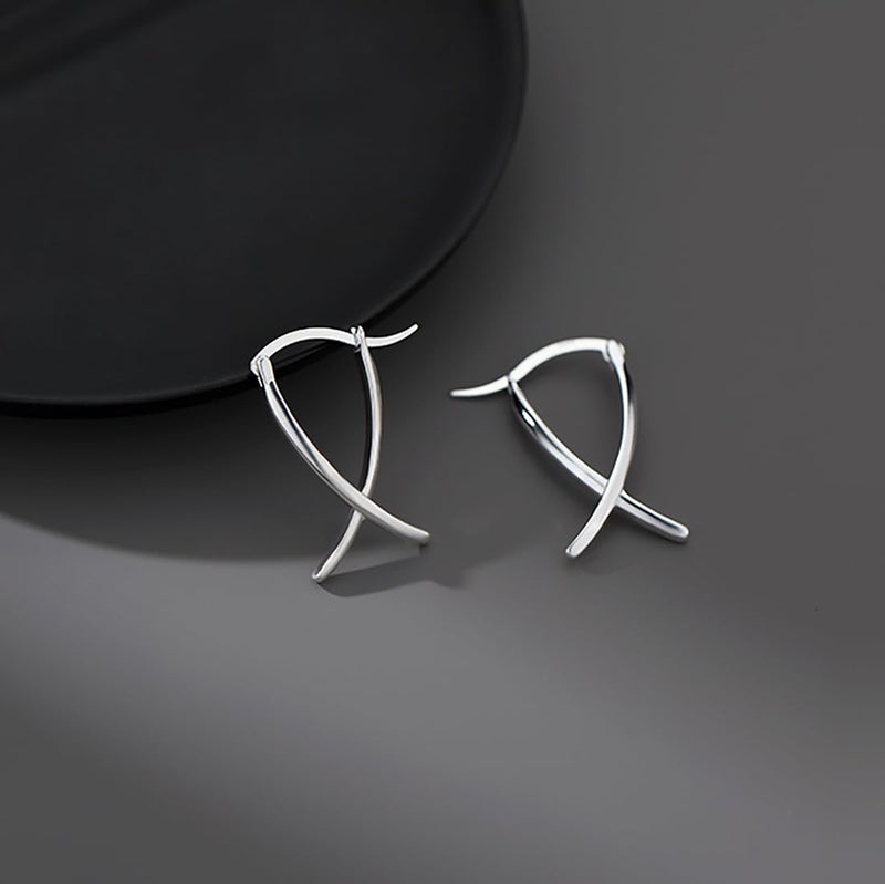 SLUYNZ 925 Sterling Silver X Hoop Earrings for Women Teen Girls Minimalist Hoop Earrings Huggie (A-Sterling Silver) - Image 4