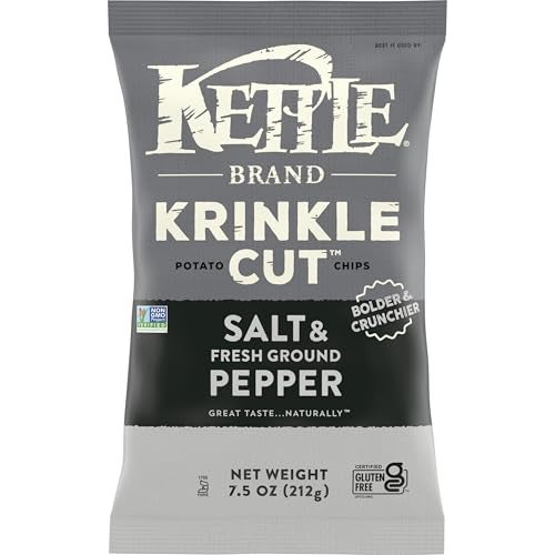 Kettle Brand Krinkle Cut Salt and Fresh Ground Pepper Kettle Potato Chips, Gluten-Free, Non-GMO, 7.5 oz Bag - Image 1