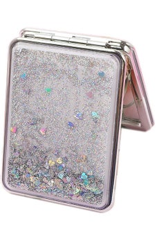 Y&D Pocket Mirror, Purse Makeup Double Sided Portable Compact Creative Quicksand Small Mini Glitter Foldable Fashion Hand Mirror Travel (Silver)  - Image 1