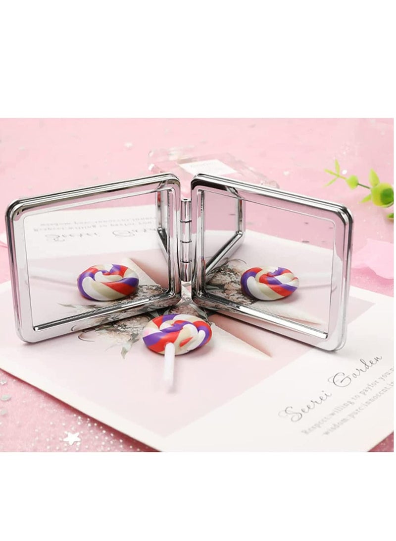 Y&D Pocket Mirror, Purse Makeup Double Sided Portable Compact Creative Quicksand Small Mini Glitter Foldable Fashion Hand Mirror Travel (Silver) - Image 3