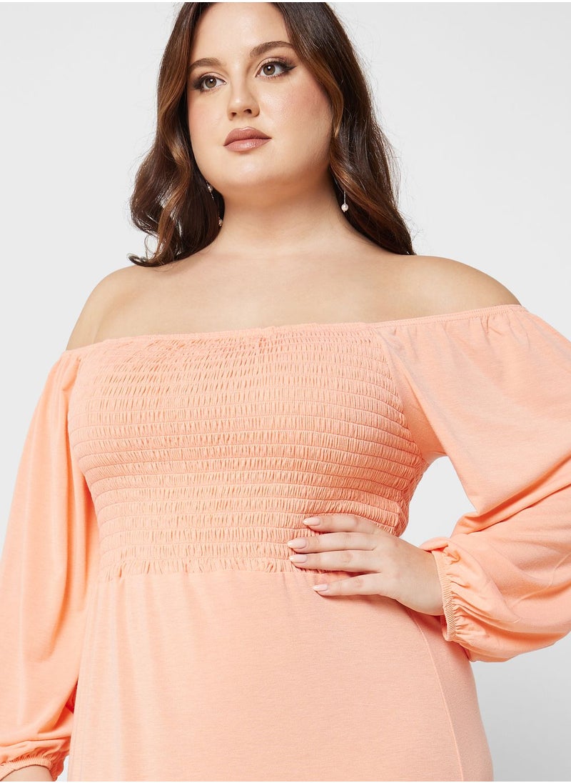 In The Style Curve Smocked Off-Shoulder Dress  - Image 3
