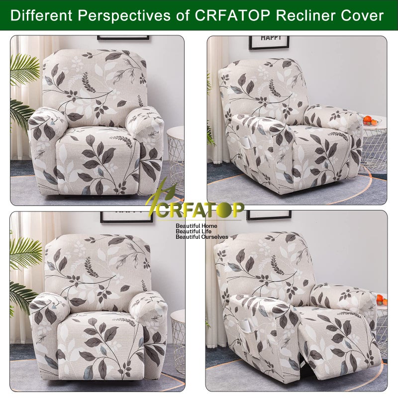 CRFATOP Floral Printed Recliner Cover with Pockets Single Reclining Slipcover 4-Pieces Lazy Boy Recliner Armchair Cover with Elastic Bottom for Recliner Furniture Protector for Kid Pet - Image 3