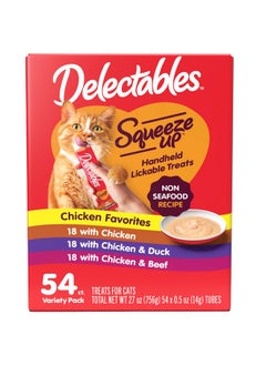 Hartz Delectables Squeeze Up Non-Seafood Variety Pack, Creamy Squeezable Puree, Lickable Wet Cat Treats, Grain Free, No Added Fillers, No By-Products, No Added Preservatives, 0.5 Ounces Tube, 54 Tubes Total  - Image 1