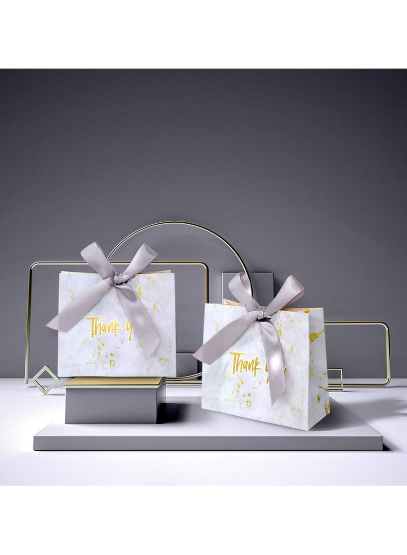 SYOSI Thank You Gift Bags Boxes, Party Favor Small Bags Treat Boxes with Grey Bow Ribbon, Paper Gift Bags Bulk for Wedding Baby Shower Business Party Supplies (Marble Pattern 30Pcs) - Image 3