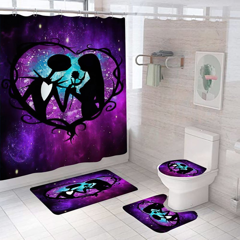 DDS-DUDES 4Pcs Nightmare Before Christmas Zombie Bride Jack Shower Curtain Sets Kids Bathroom Halloween Decor with 12 Curtain Hooks for Bathroom  Waterproof 71 x 71 inch (D3)