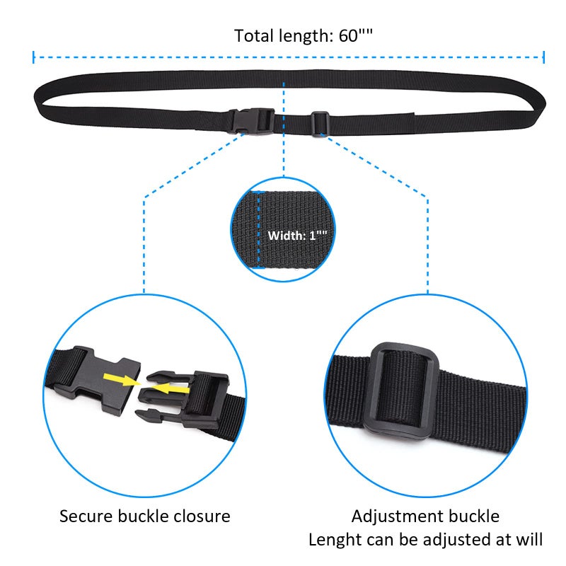 Ayifan 6 Pack Nylon Tie Down Straps 1" x 60" Lashing Straps with Quick Release Adjustable Buckles for Suitcases,Backpacking, Trail Camera,Sleeping Bag,Travel Belt Black - Image 2
