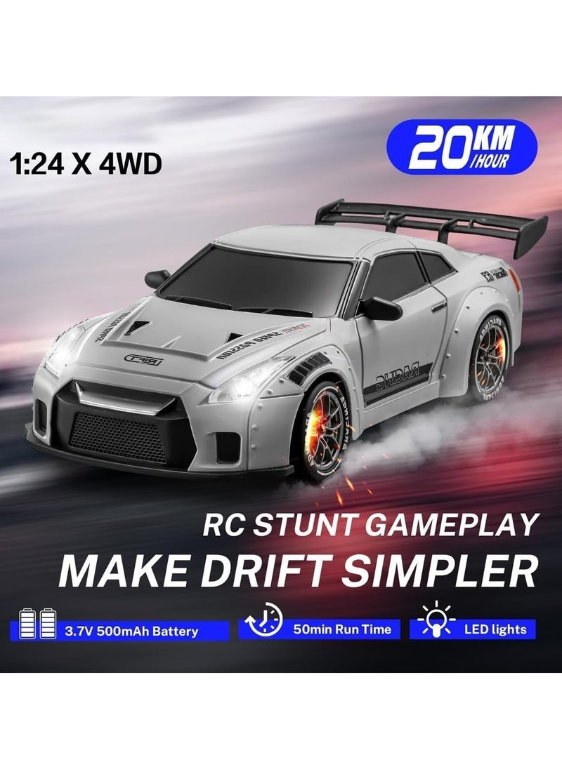 Nissan 1:24 Scale 4WD High-Speed Drift RC Car with LED Lights, Extra Tires & USB Rechargeable – Remote Control Racing Car Toy for Kids & Adults – Indoor Outdoor Drift Car by Nissan  - Image 4