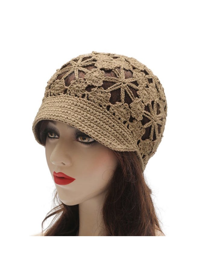 ZLYC Women Summer Slouchy Crochet Hat Handmade Cutout Knit Skull Cap with Visor (Plain Khaki)  - Image 2