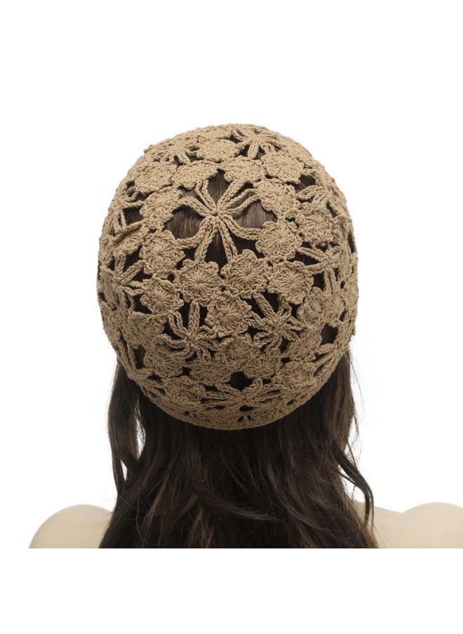 ZLYC Women Summer Slouchy Crochet Hat Handmade Cutout Knit Skull Cap with Visor (Plain Khaki)  - Image 3
