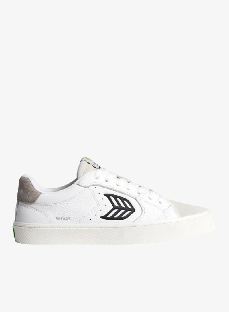 كاريوما SALVAS White Premium Leather Vintage White Suede Black Logo Sneaker