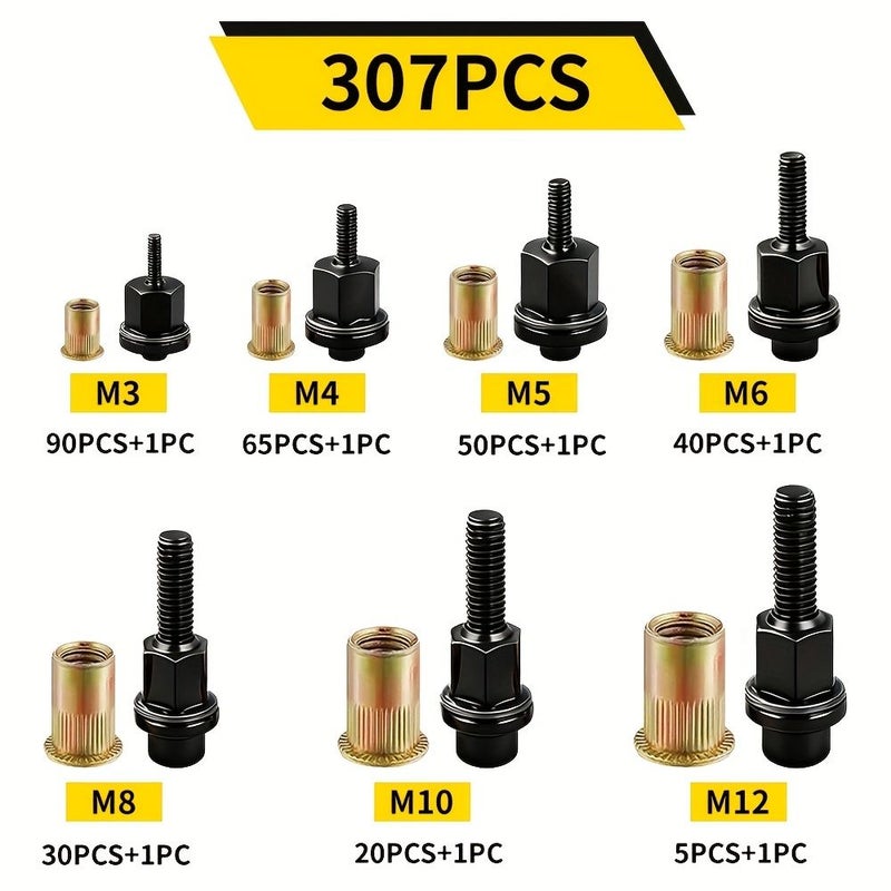 307 Pcs Manual Rivet Gun with Rivet Nut Set M3 M12 Pop Rivet Tool Industrial Strength Metal Fastener Kit - Image 2