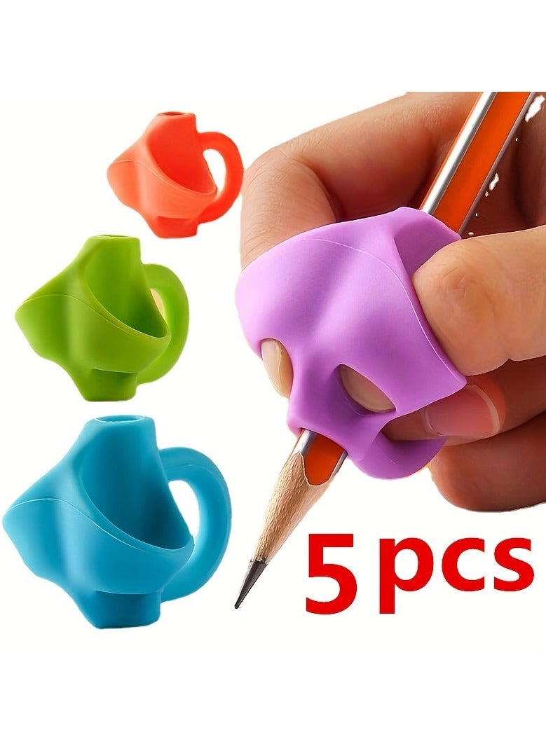 5pcs Student Grip Pen Corrector Set Elementary School Students Writing Corrector Soft Rubber Writing Posture Grip Pen Kids Handwriting Aid Correction Tool（Color random） - Image 1