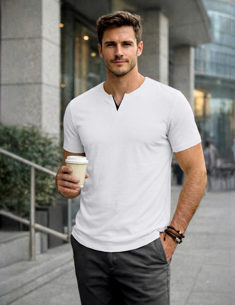 JMIERR Men's Muscle Slim Fit T-Shirt V Neck White Shirt Short Sleeve Gym Workout Athletic Fitted Tees Shirts for Men, US 43(L) - Image 5