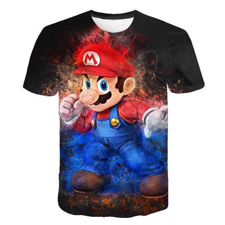 Korean Movie Mario 3D Printed Short-Sleeved T-Shirt Kidsren'S Casual Loose Round Neck Short-Sleeved T-Shirt - Image 4