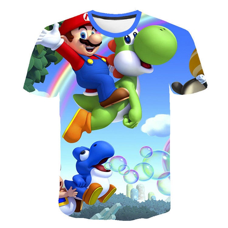 Korean Movie Mario 3D Printed Short-Sleeved T-Shirt Kidsren'S Casual Loose Round Neck Short-Sleeved T-Shirt - Image 2