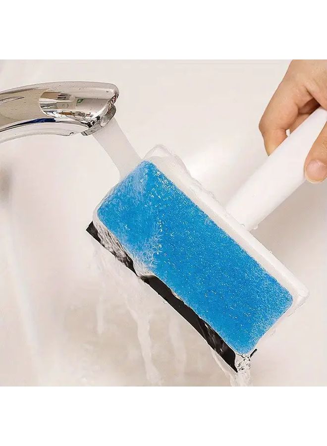 Blue Plastic Glass Scraper And Dual Sided Mirror Sponge Brush For Window Shower Tile - Image 2