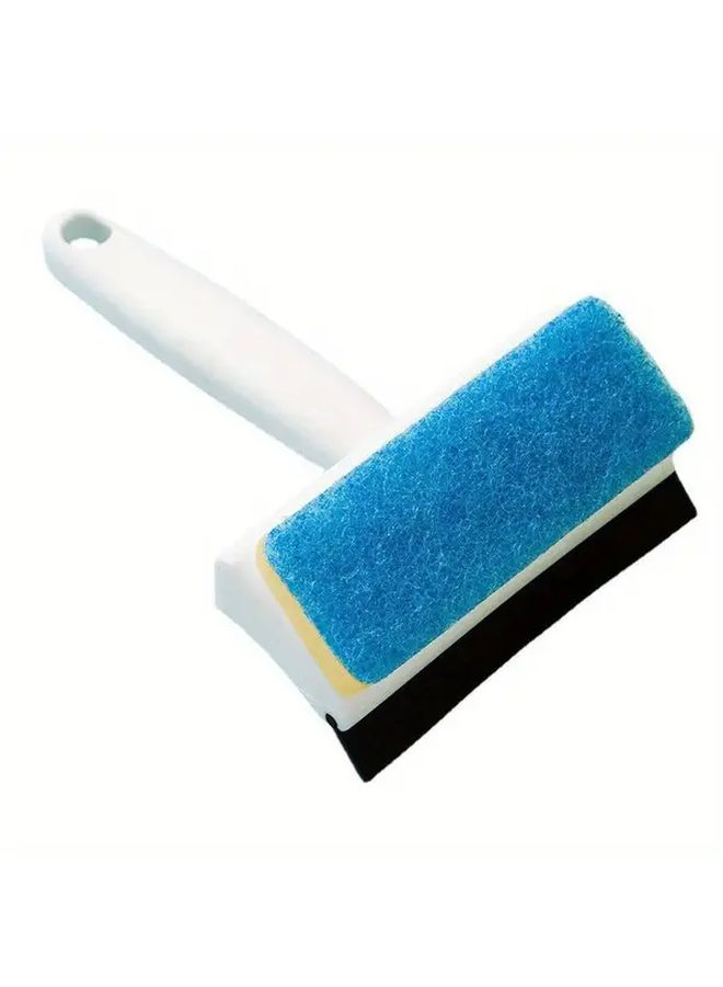 Blue Plastic Glass Scraper And Dual Sided Mirror Sponge Brush For Window Shower Tile - Image 3